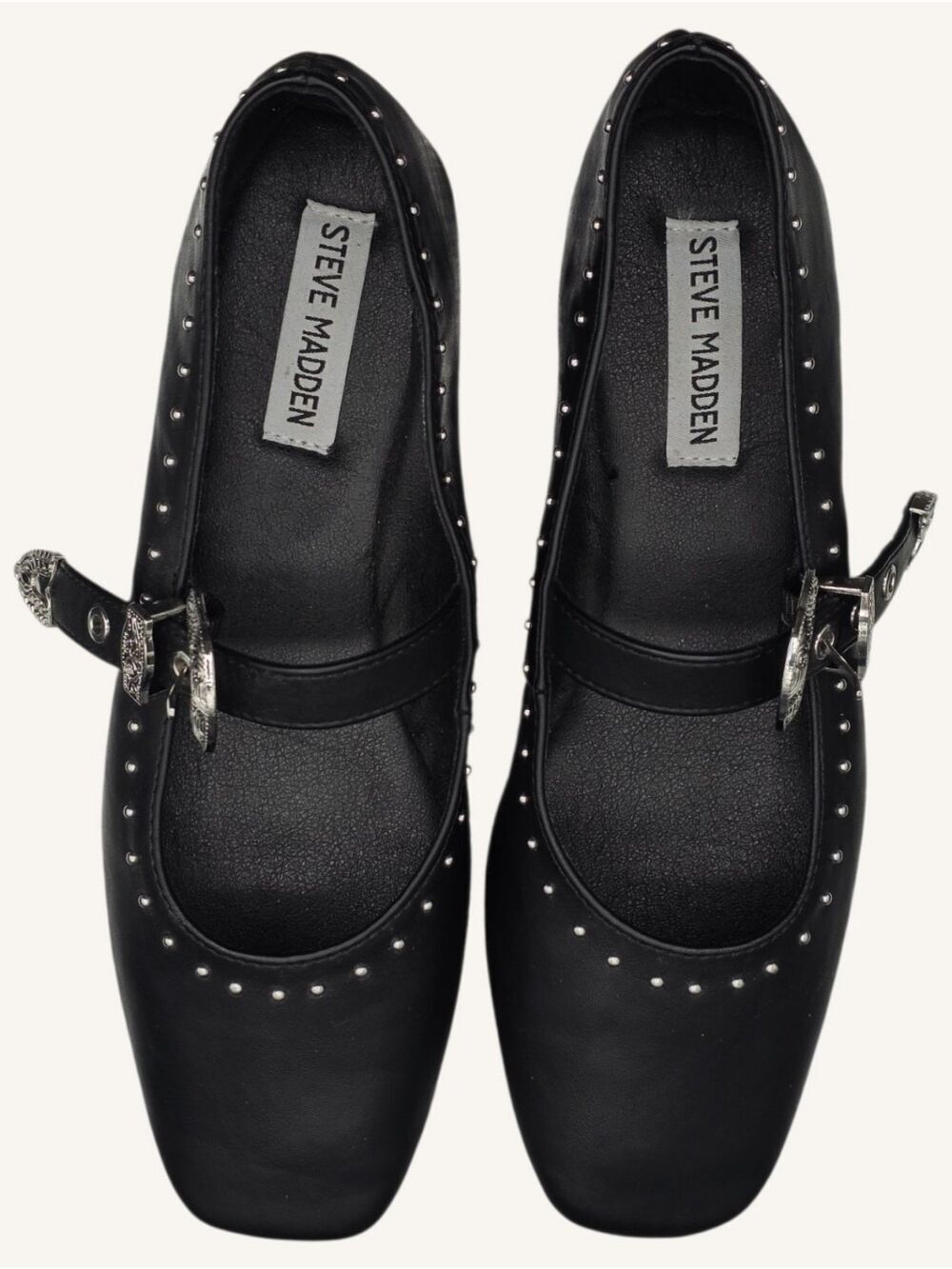Steve Madden SILENT Black Studded Western Mary Jane Flats 6.5 NWOT